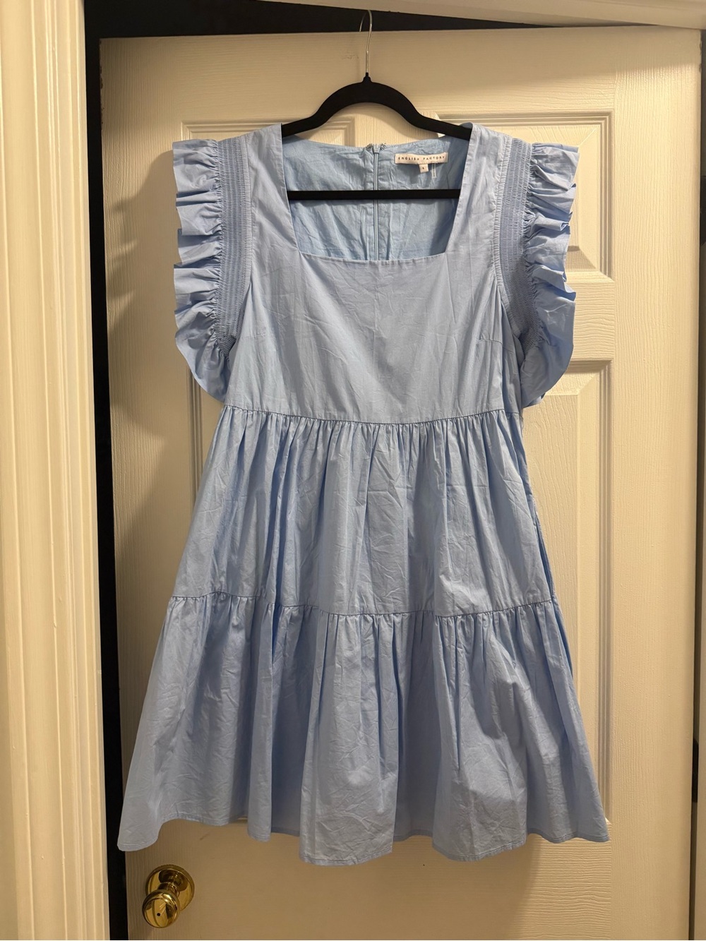 English Factory Light Blue Ruffle Sleeve Mini Dress